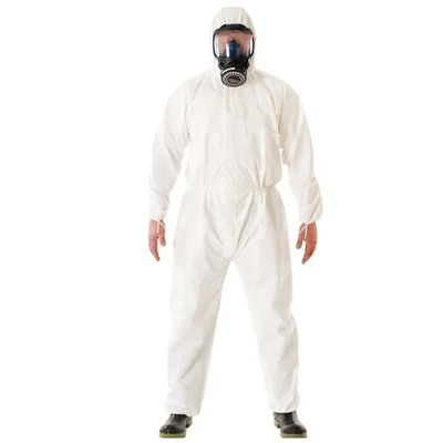 Long Sleeve Disposable Coverall / Disposable Coverall Round Neck White Protective Overall Suit
